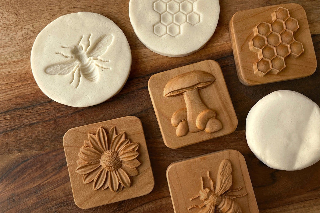 Wooden Play Dough Stamps (Bee + Honeycomb)