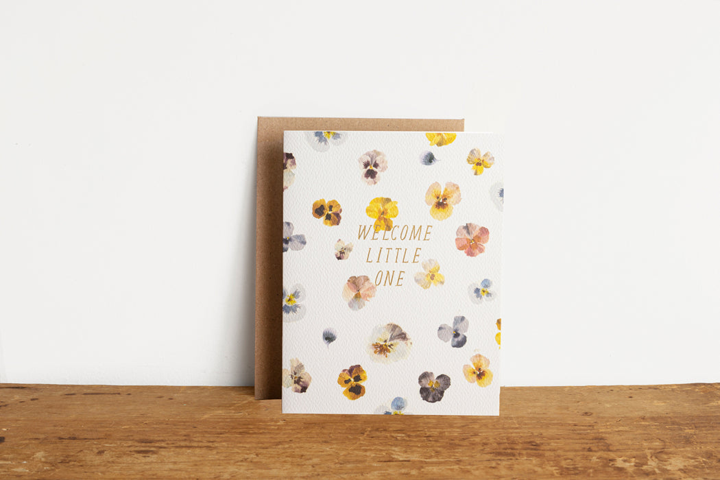 Pressed Pansy Welcome Little One Baby Card